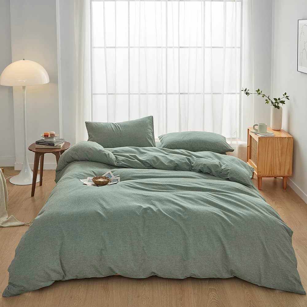 FACE TWO FACE King Size Duvet Cover Set in Reversible Green