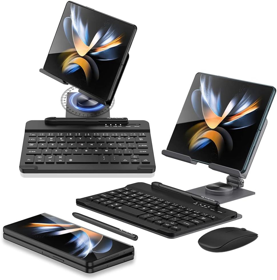 Galaxy Z Fold 7 360 Rotating Tablet Stand with Keyboard and Mouse