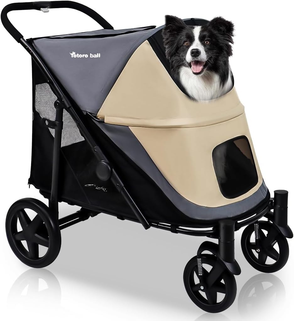 One-Click Folding Dog Stroller for 2 Dogs - 4 Wheel Jogger