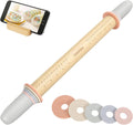 Adjustable Wood Rolling Pin with 5 Thickness Rings - Precise Dough