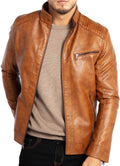 WULFUL Men's Stand Collar Leather Jacket Motorcycle (Style RX2G)