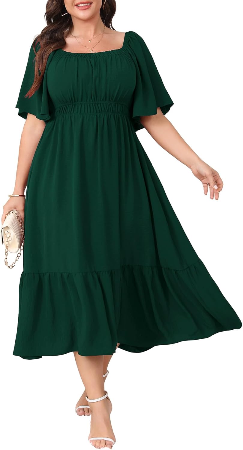 Plus Size Formal Wedding Guest Dress for Curvy Women Flowy Style