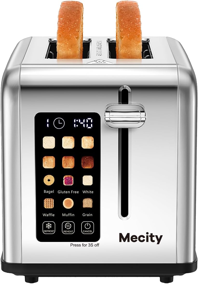 Mecity Smart 2-Slice Toaster: 1.5 Wide Slot, Stainless Steel, Timer