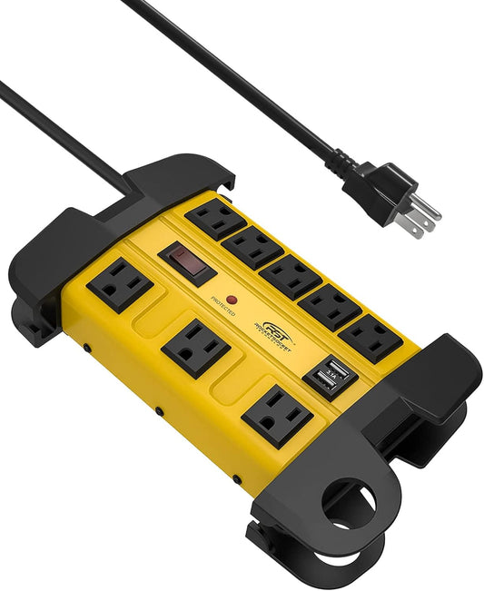 CRST Heavy Duty Power Strip: 8 Outlets, 2 USB, 1350 Joules - Ultimate Protection!