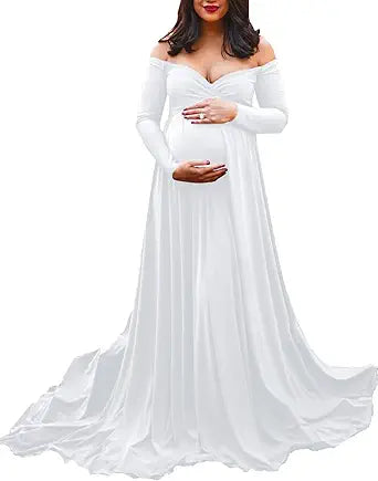 Saslax Maternity Off Shoulders Half Circle Gown for Baby Shower