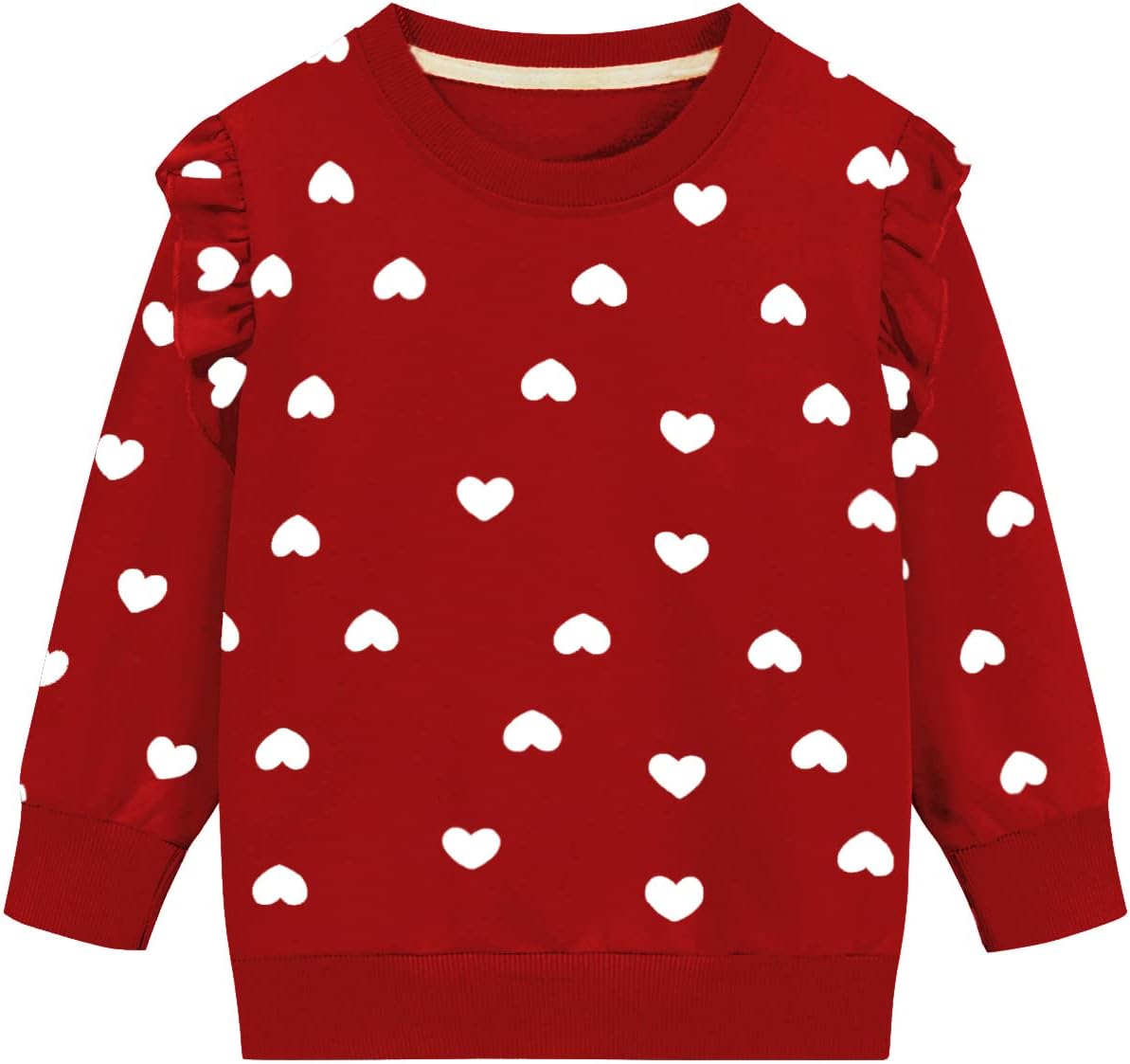 Heart Print Ruffle Sweatshirt for Little Girls 2-7 Yrs