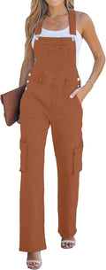 Cargo Jean Overalls for Women Wide Leg Bib Utility Stretchy Denim