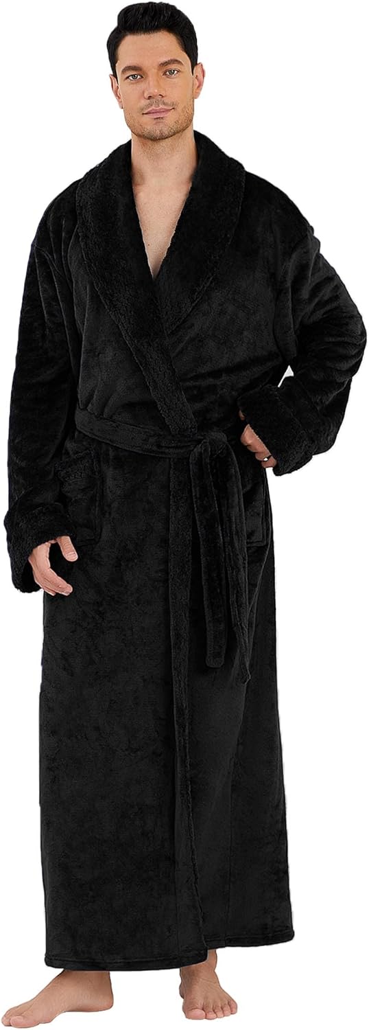 Mens Long Plush Robe: Cozy Fleece Bathrobe for Winter Comfort