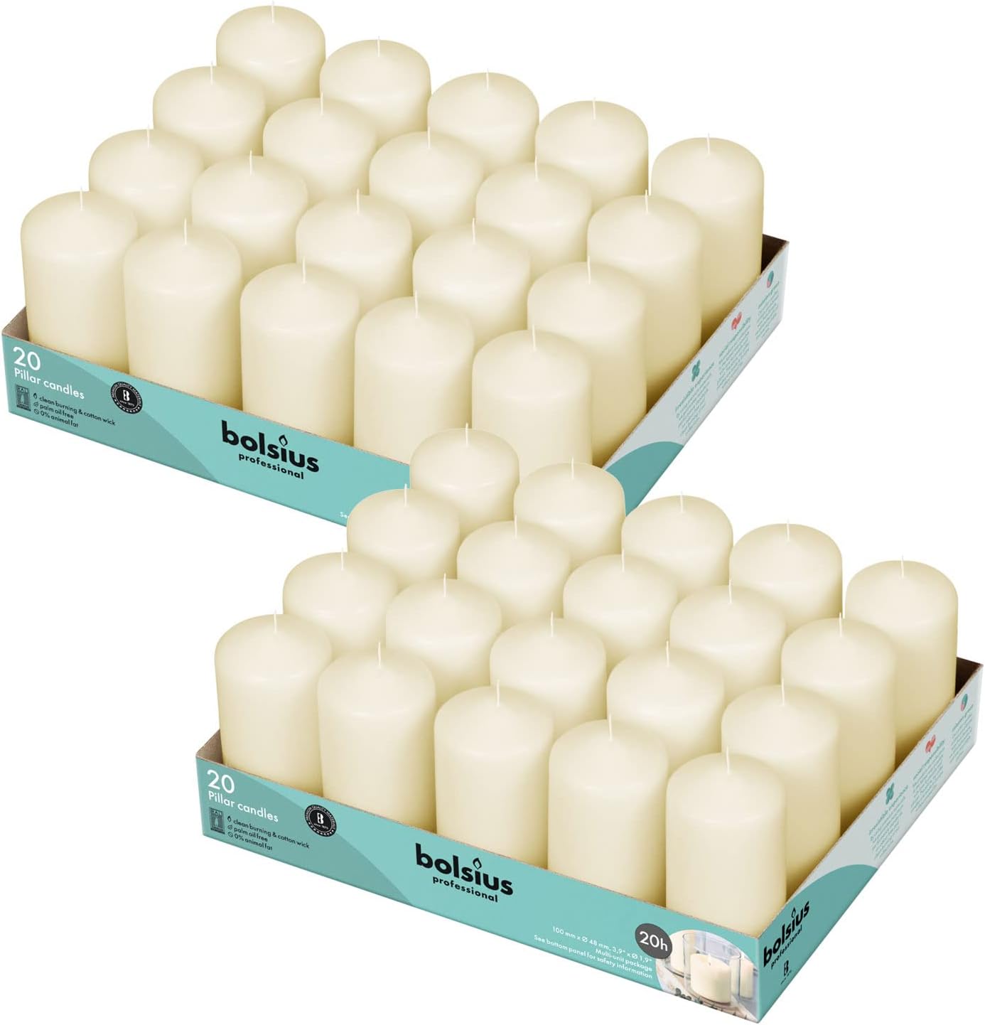 Luxurious Ivory Pillar Candles - 20 Hour Burn Time - 40 Pack