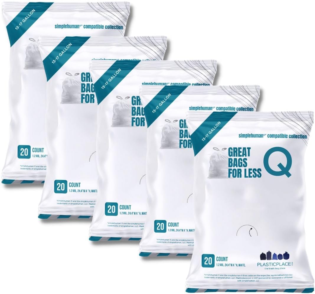 Plasticplace Trash Bags for Simplehuman Code Q, 13-17 Gallon