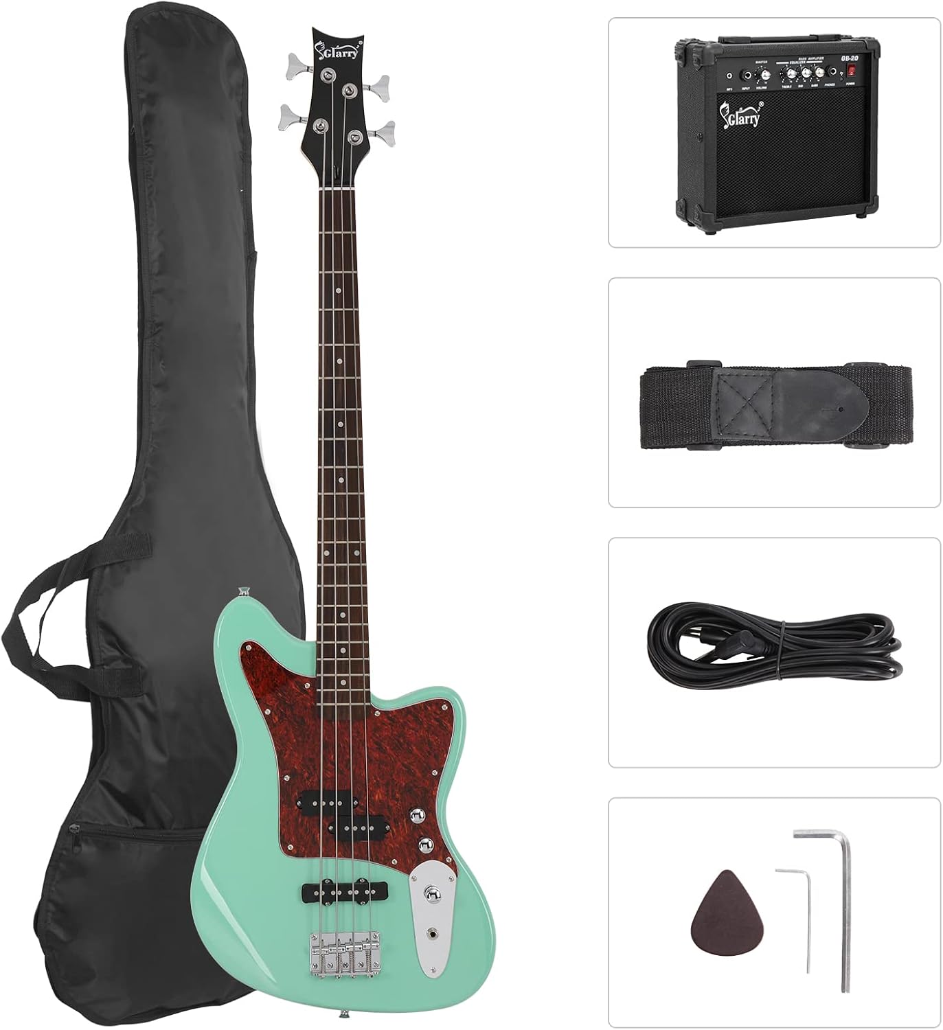 GLARRY 4 String Electric Bass Guitar Beginner Kit with Amp