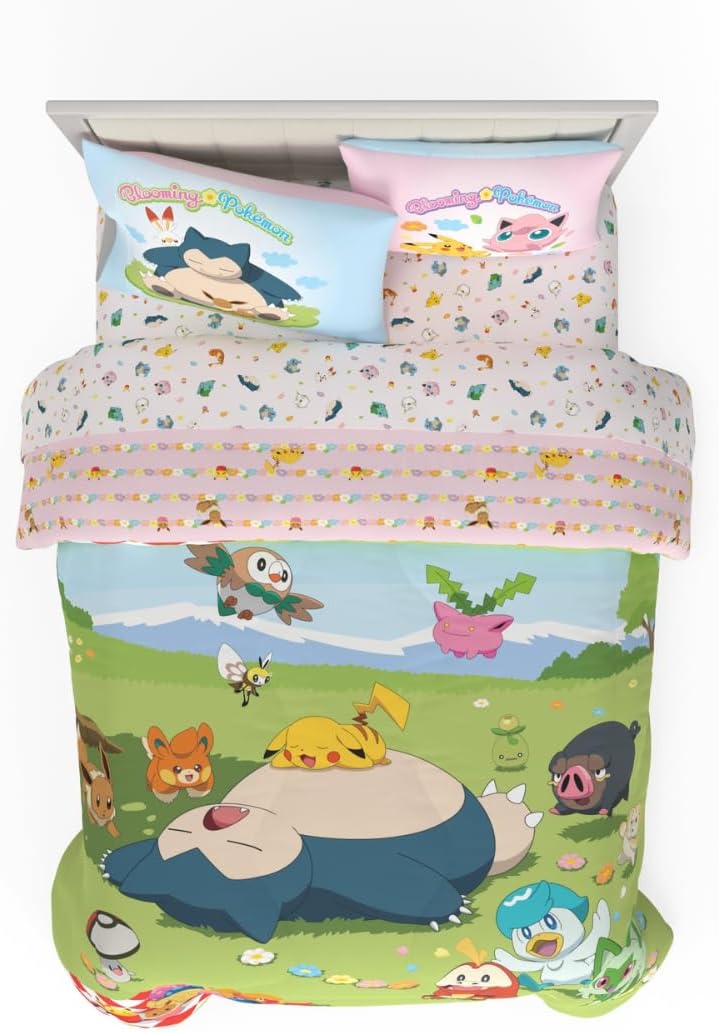Pokemon Full Bedding Set with Snorlax, Pikachu & Eevee Design