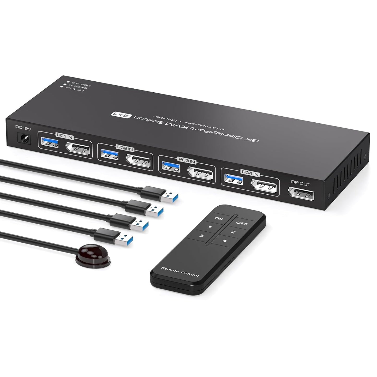 8K Displayport KVM Switch for 4 Computers and 1 Monitor