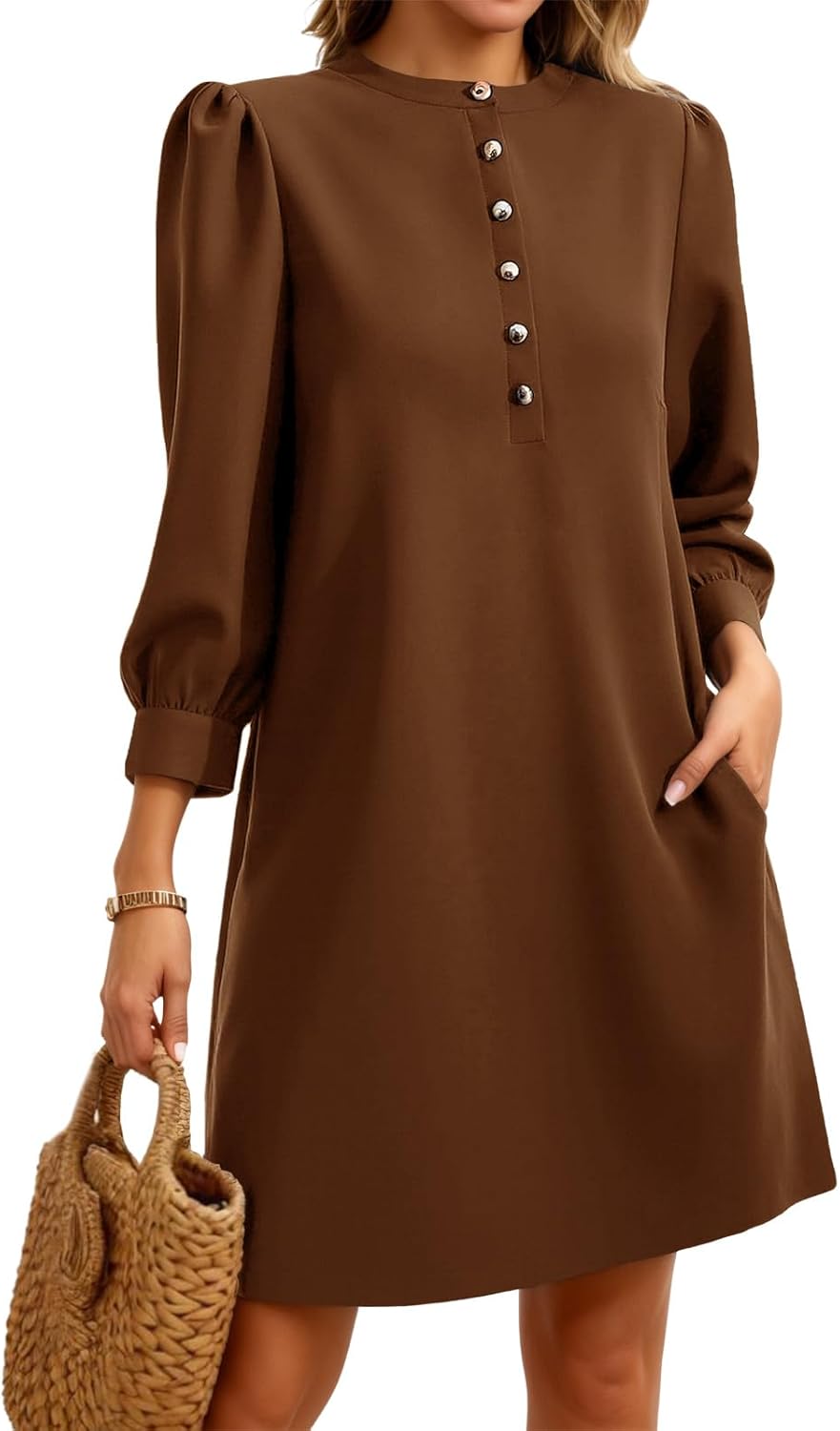Wenrine Womens 3/4 Puff Sleeve Mini Dress for Every Occasion