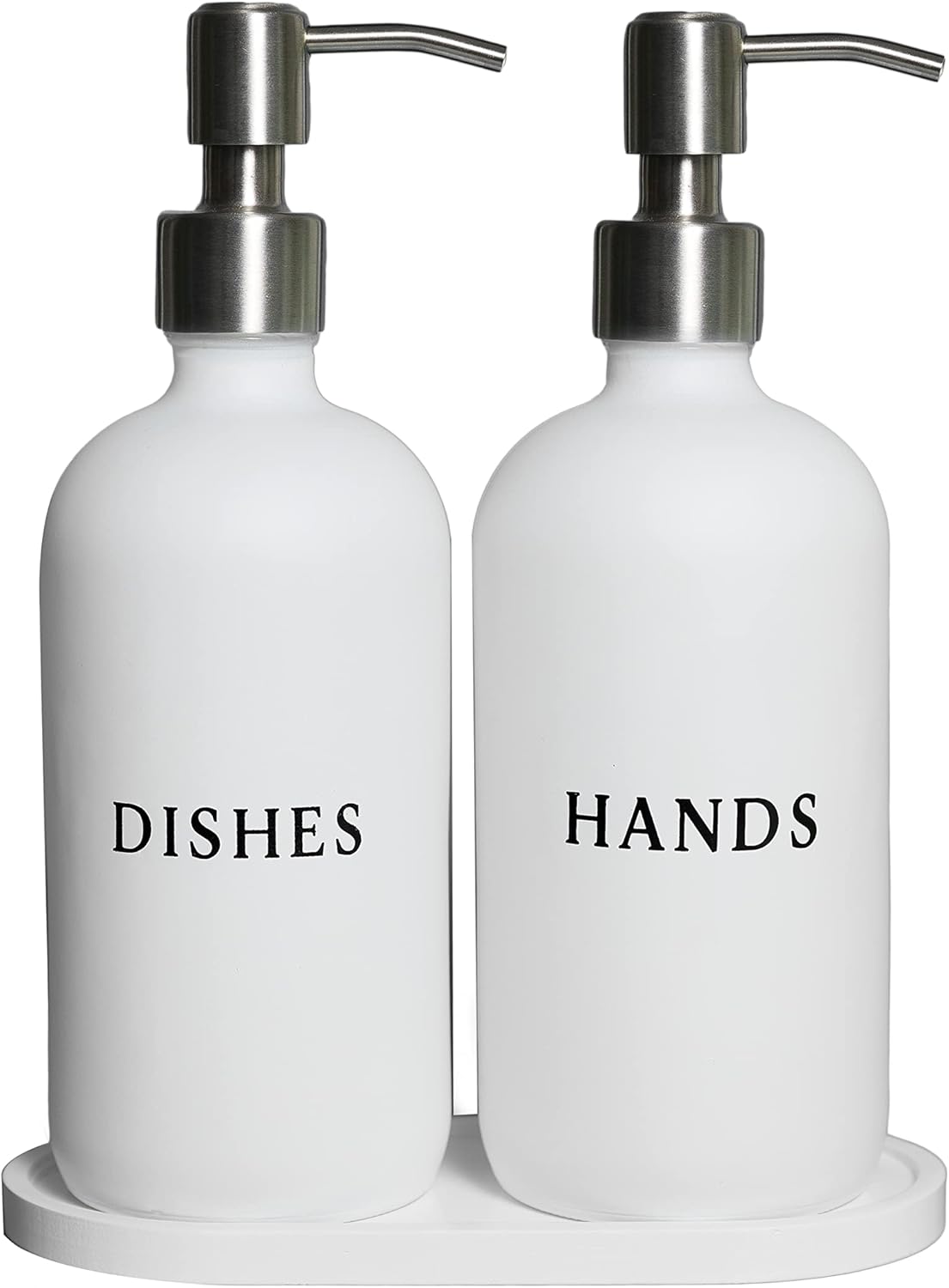White Glass Hand and Dish Soap Dispenser Set for Modern Kitchens