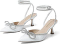 Kitten Heels Rhinestone Bow Ankle Strap Stiletto Pumps - Elegant PAIRS
