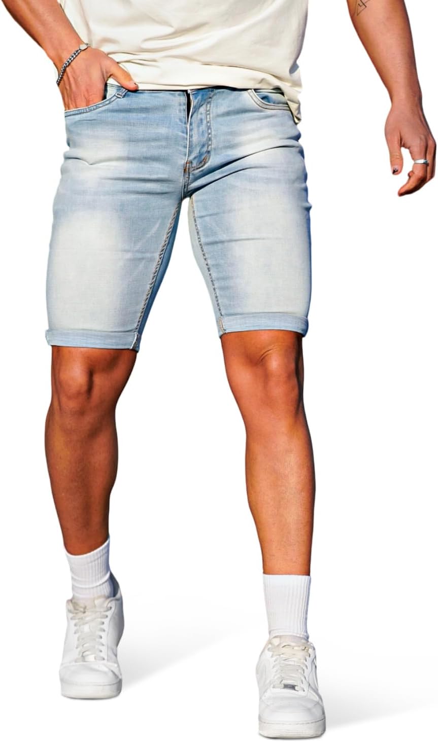 GINGTTO Stretch Skinny Jean Shorts for Men - Fashionable Denim