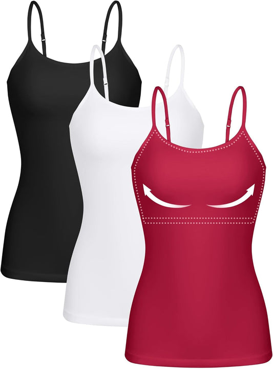 ATTRACO Women 3 Pack Cotton Camisoles with Built-In Bra