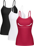 ATTRACO Women 3 Pack Cotton Camisoles with Shelf Bra (Style 6DND)