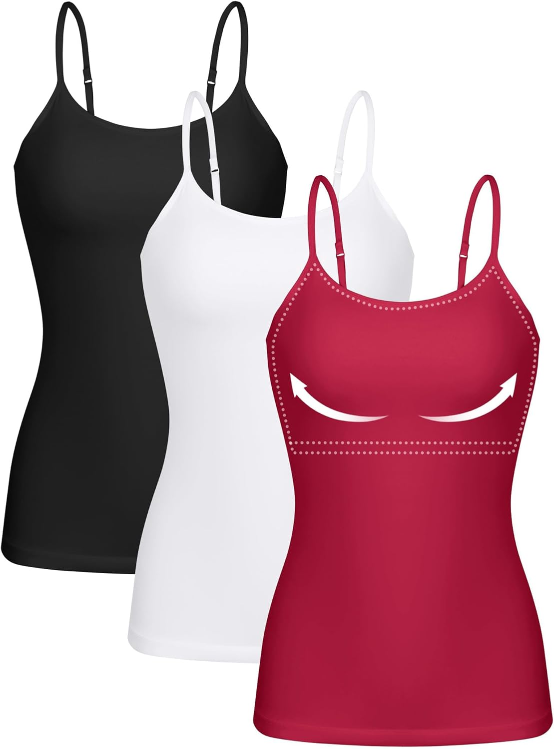 ATTRACO Women 3 Pack Cotton Camisoles with Built-in Bra
