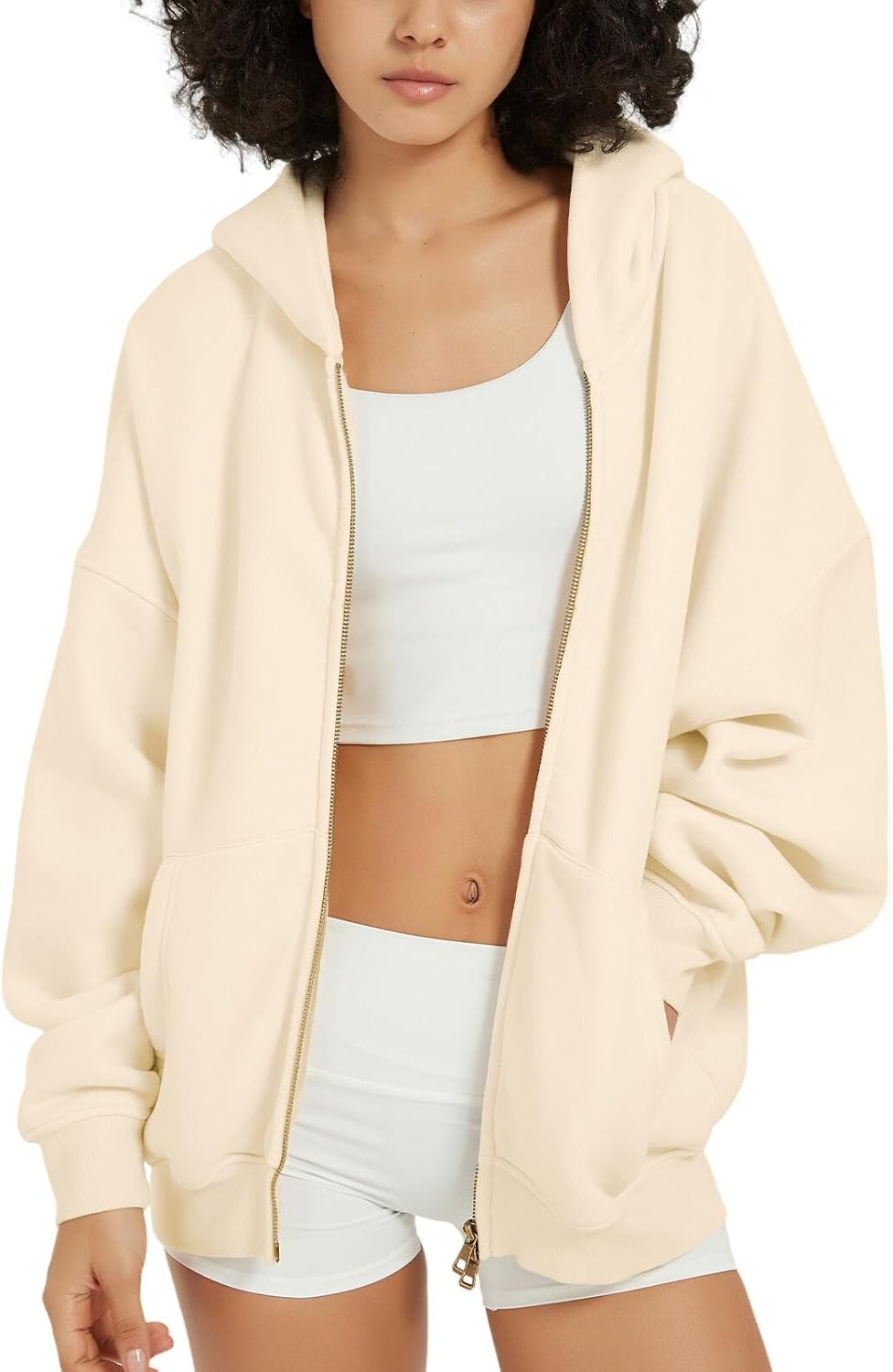 FAIABLE Mens Womens Double Zip Up Hoodie Oversized Vintage Style