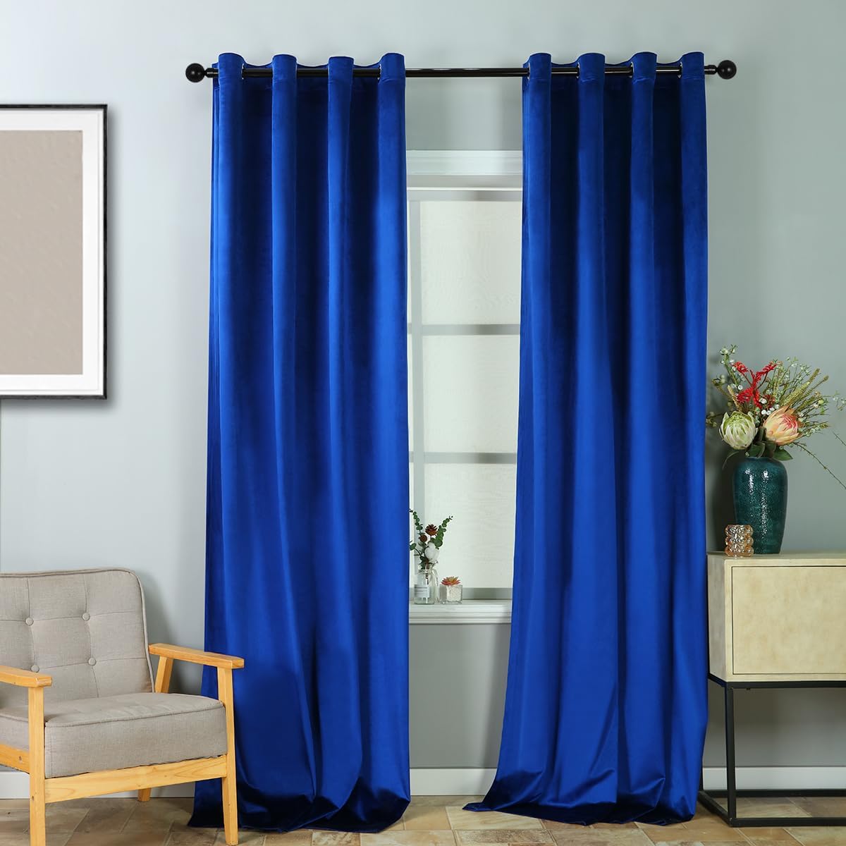 ELKCA Royal Blue Velvet Curtains - Luxe Living Room Elegance
