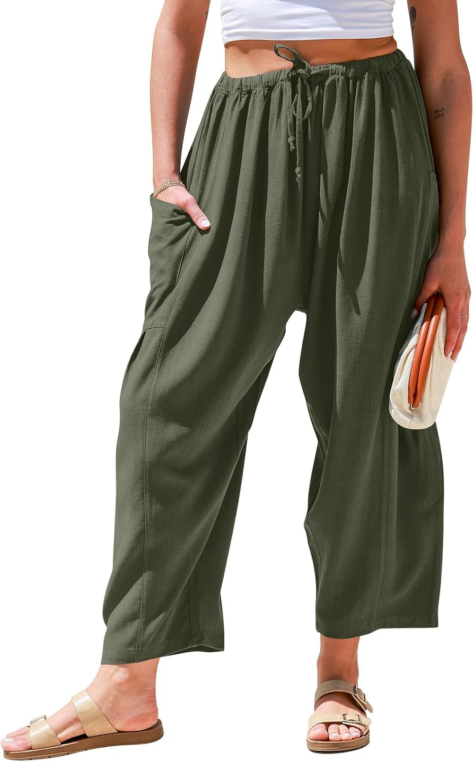 Linen Wide Leg Pants for Women - Casual Summer Palazzo Style
