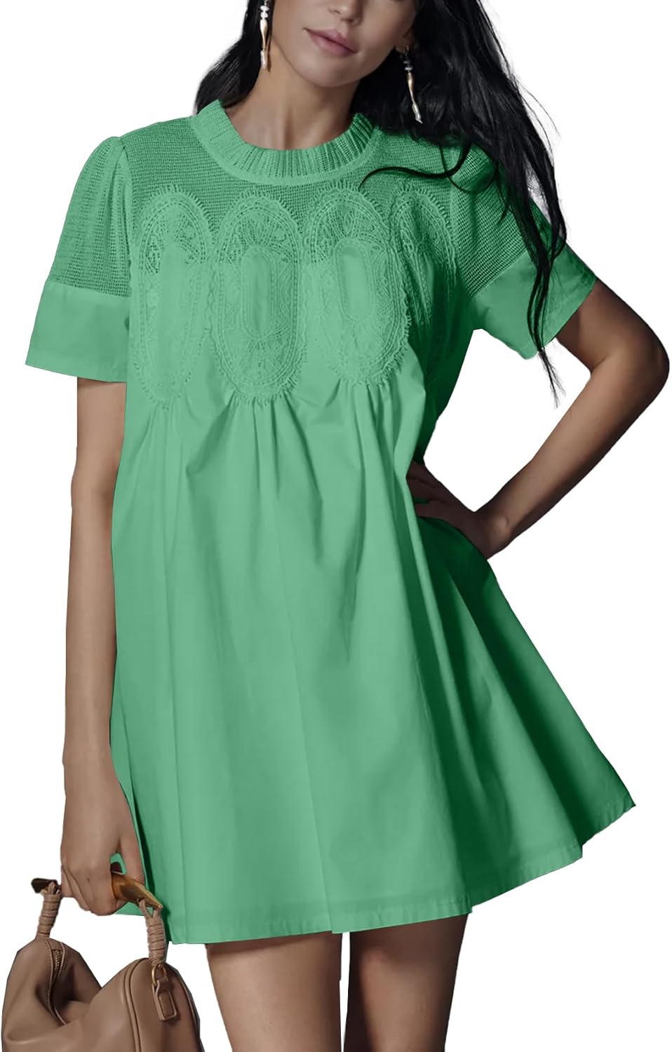 Shiyifa Womens Babydoll Lace Patchwork Dresses for Summer Fun