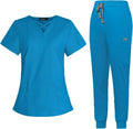 VIAOLI Scrubs for Women Set Modern V-Neck Top & 8 Pocket