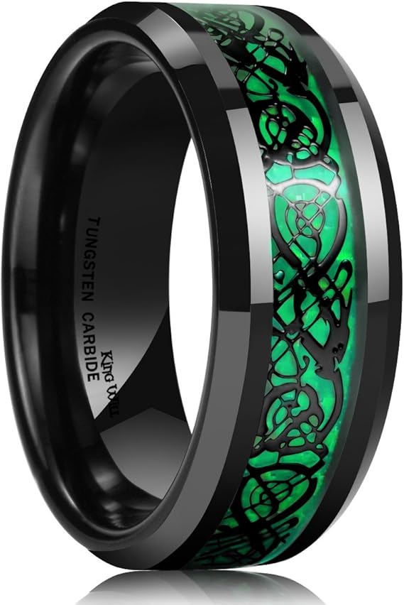 King Will DRAGON Men's 8mm Carbon Fiber Celtic Dragon Ring