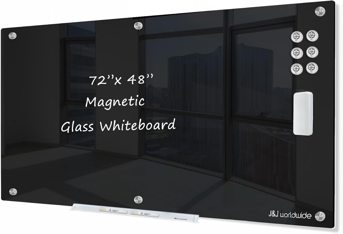 J&J worldwide Glass Whiteboard 6ft x 4ft for Home & Office