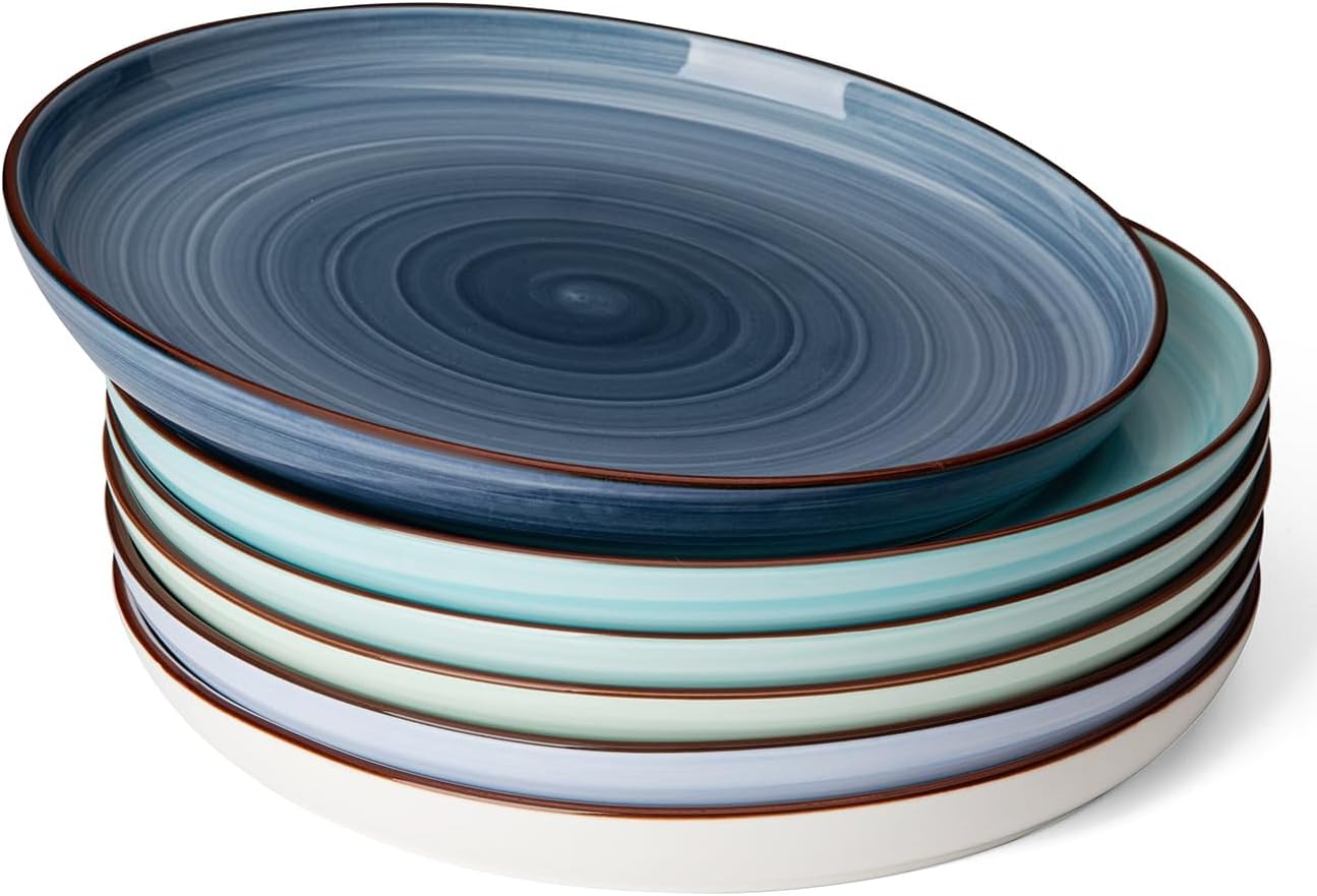 10 Inch Round Porcelain Dinner Plates Set of 6 in Cool Colors