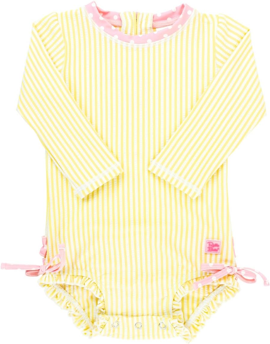RuffleButts Baby Girls Seersucker Long Sleeve Rash Guard Swimsuit