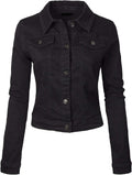 Classic Women's Destroyed Vintage Washed Long Sleeve Denim Jacket