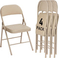 4 Pack Khaki Folding Chairs with Padded Cushion and Back - Comfortable
