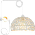 Plug In Pendant Light Rattan Wicker Hanging Lamp - Cream