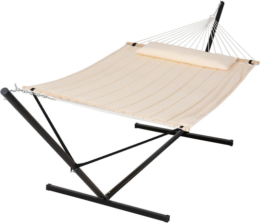 SUNCREAT Double Outdoor Hammock with 15 ft Stand for Relaxation