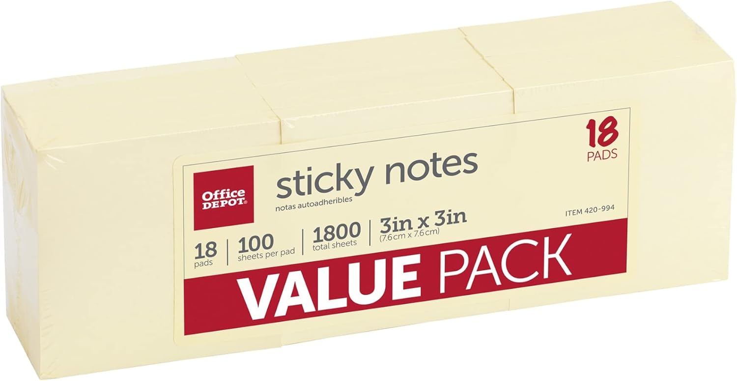18 Packs Yellow Sticky Notes 3x3 - 100 Sheets Per Pad - OfficeMax