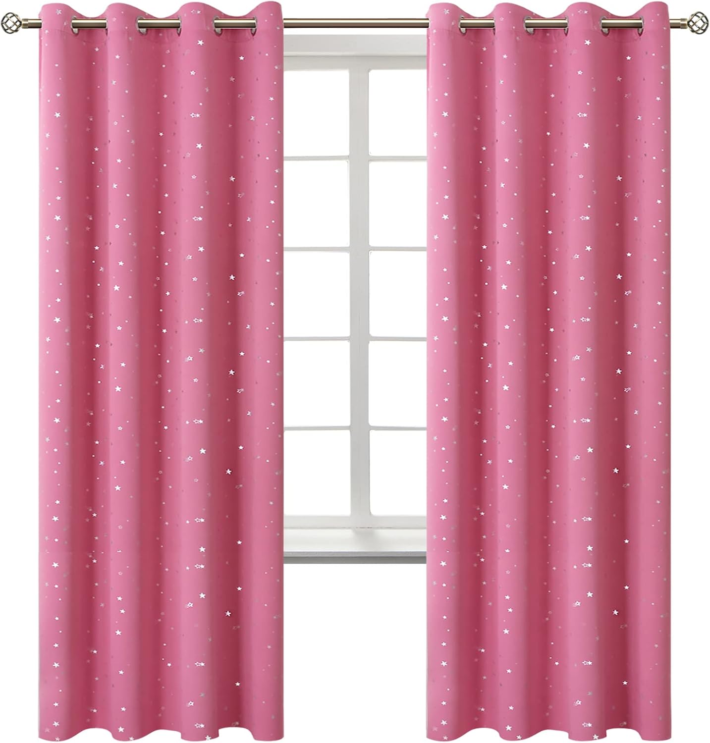 BGment Pink Star Blackout Curtains for Kids Room - Set of 2