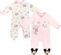 Disney Junior Baby Girls 2 Pack Zip Up Sleep N' Plays - Cute Footed