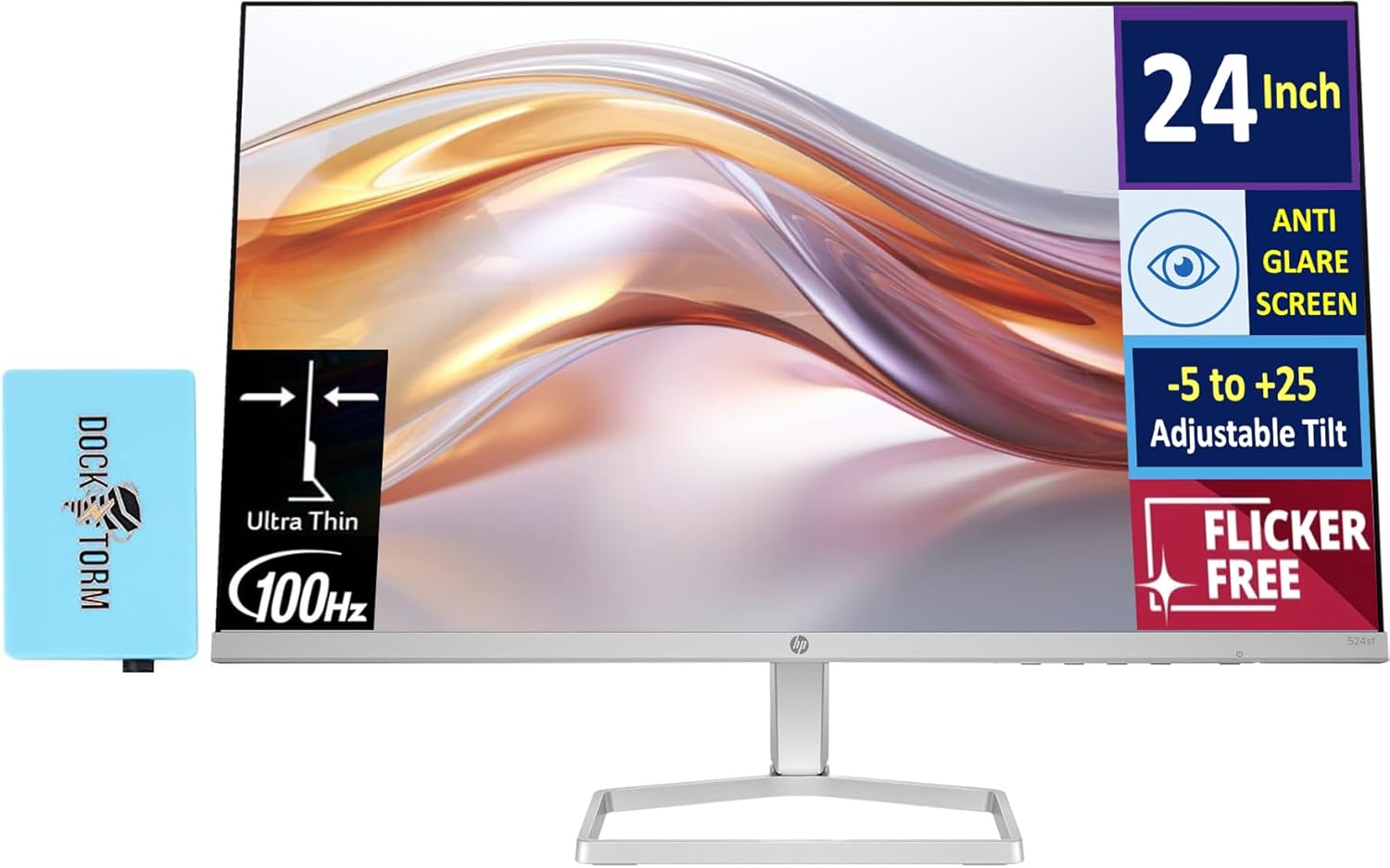 HP 24-inch FHD Monitor with Docztorm Hub: Sleek & Adjustable