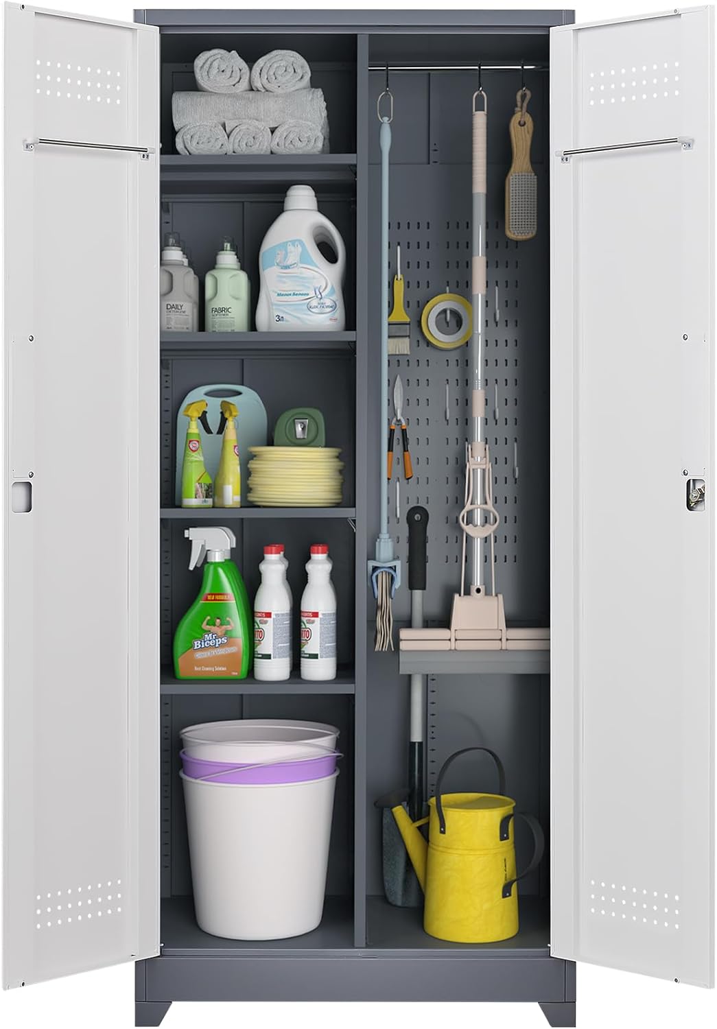 Durable Metal Storage Cabinet for Brooms and Mops, 72.8 in High