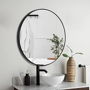 Durable 24 Inch Black Circle Mirror for Bathroom and Decor