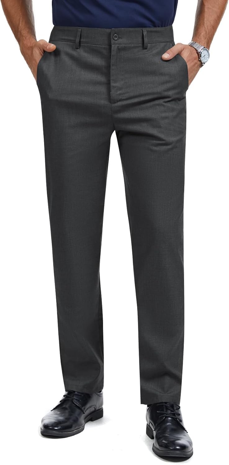 Men's Tall Classic Fit Flex Flat Front Dress Pants for Office Wear