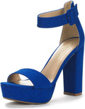 Women's Platform Heel Sandals with Ankle Strap - 4.5in Block Heel