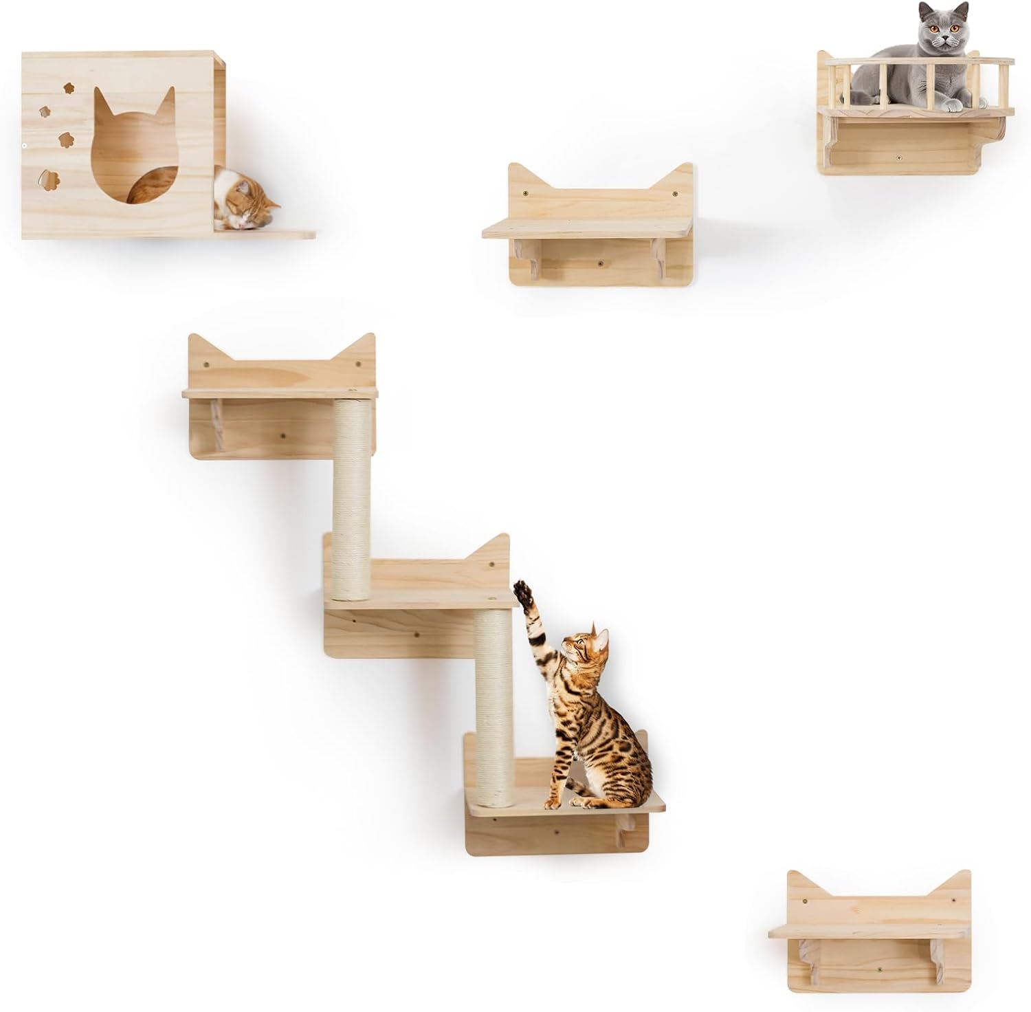 9-Piece Wall-Mounted Cat Shelves Set for Active Indoor Cats