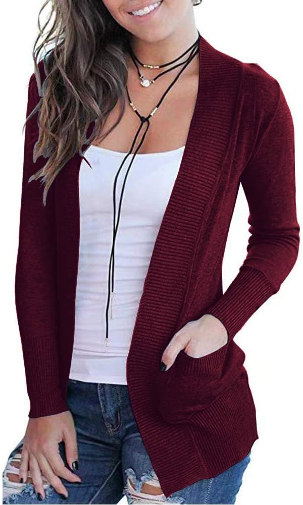VOIANLIMO Women's Open Front Casual Long Sleeve Cardigan Sweater