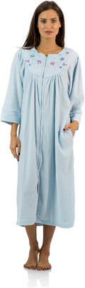 Casual Nights Zipper Front Jacquard Fleece Long Robe Duster - Soft