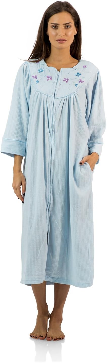 Casual Nights Women's Zipper Front Jacquard Fleece Long Robe
