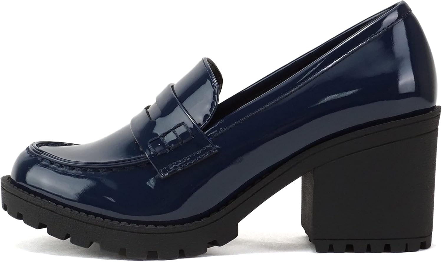 Soda Kinder Women Slip On Chunky Mid Heel Penny Loafer Shoe